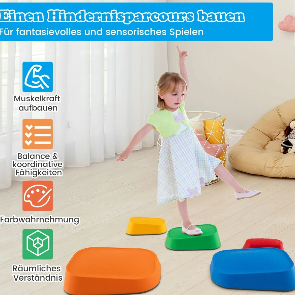 Balanciersteine für Kinder Stapelsteine rutschfest Flusssteine für Indoor & Outdoor Stepping Stones bis 80 kg Belastbar (Rechteckig)