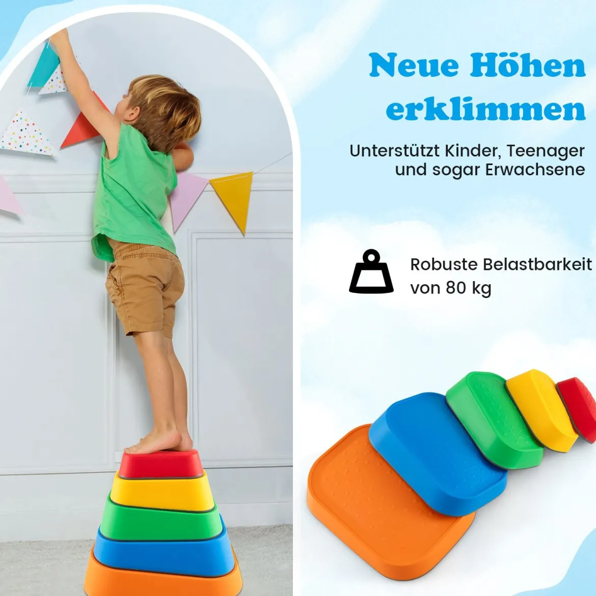 Balanciersteine für Kinder Stapelsteine rutschfest Flusssteine für Indoor & Outdoor Stepping Stones bis 80 kg Belastbar (Rechteckig)