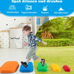 Balanciersteine für Kinder Stapelsteine rutschfest Flusssteine für Indoor & Outdoor Stepping Stones bis 80 kg Belastbar (Rechteckig)