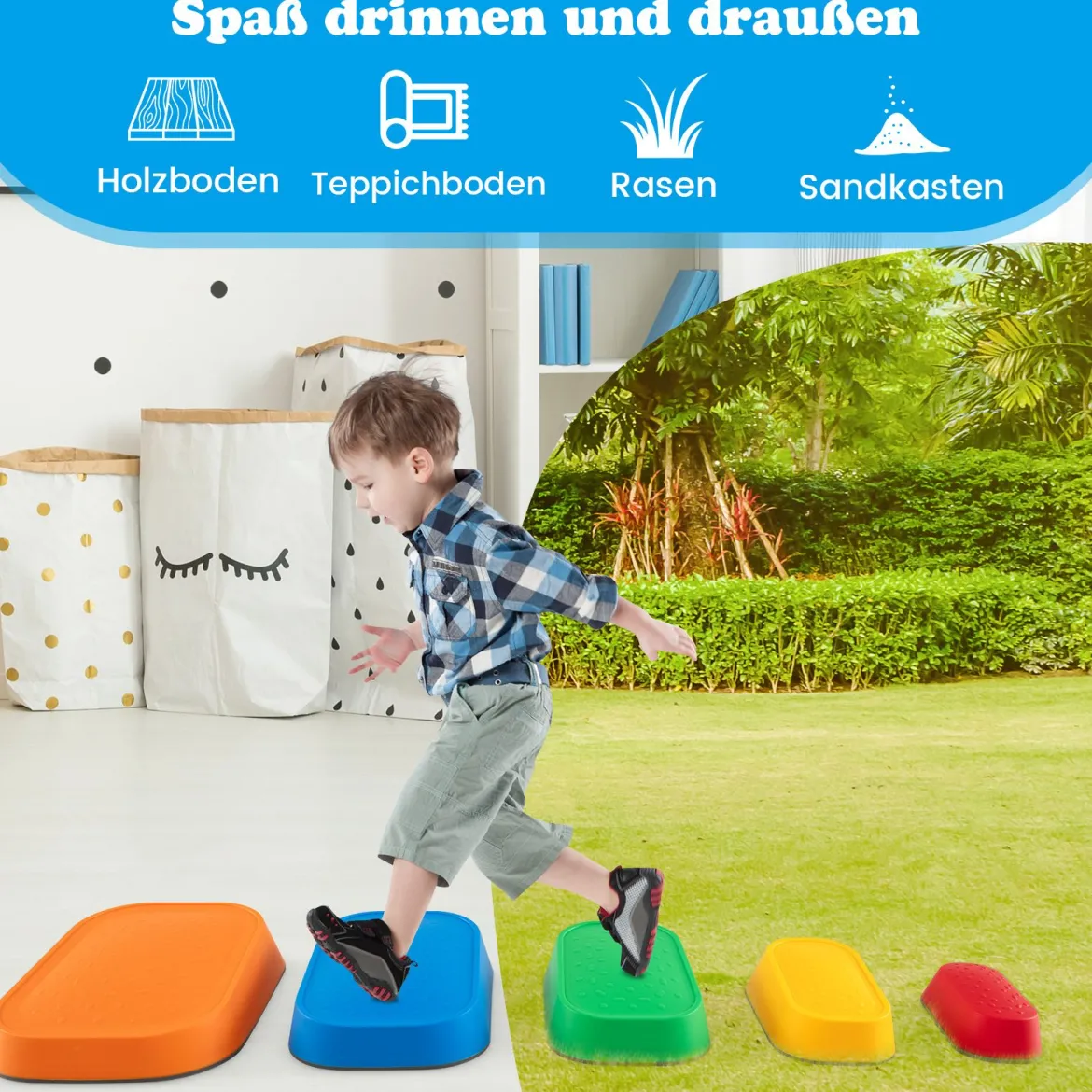 Balanciersteine für Kinder Stapelsteine rutschfest Flusssteine für Indoor & Outdoor Stepping Stones bis 80 kg Belastbar (Rechteckig)