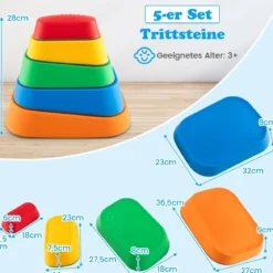 Balanciersteine für Kinder Stapelsteine rutschfest Flusssteine für Indoor & Outdoor Stepping Stones bis 80 kg Belastbar (Rechteckig)