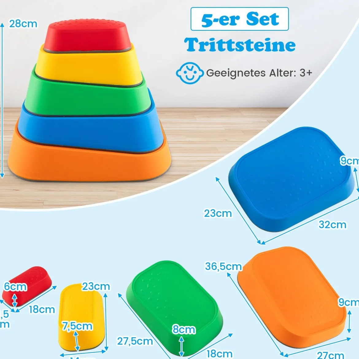Balanciersteine für Kinder Stapelsteine rutschfest Flusssteine für Indoor & Outdoor Stepping Stones bis 80 kg Belastbar (Rechteckig)