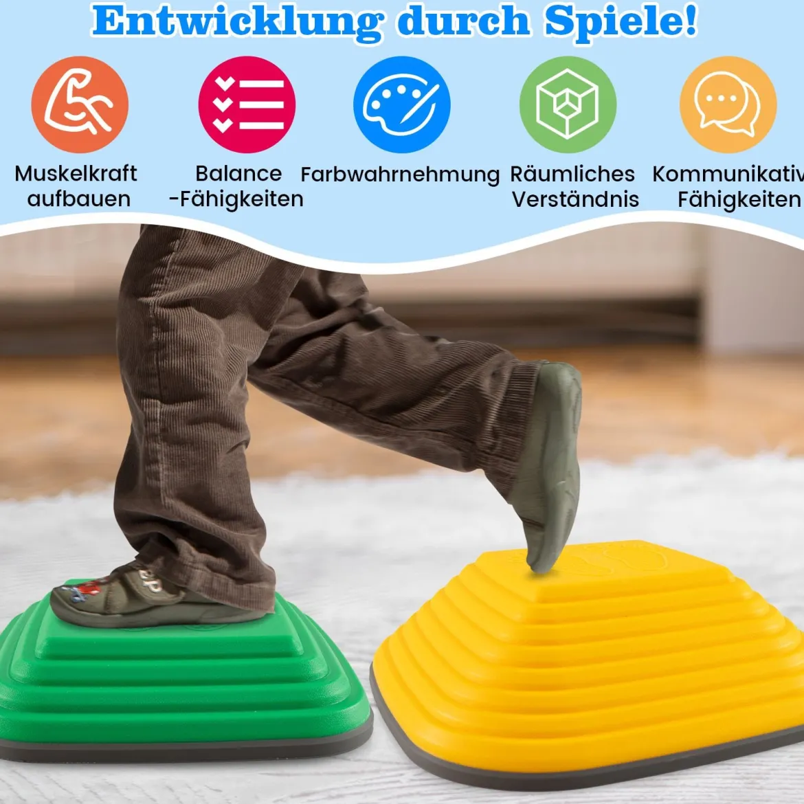 Balanciersteine für Kinder Stapelsteine rutschfest Flusssteine für Indoor & Outdoor Sensorisches Spielzeug ab 3 Jahren (Quadrat)
