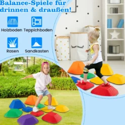 Balanciersteine für Kinder Stapelsteine rutschfest Flusssteine für Indoor & Outdoor Sensorisches Spielzeug ab 3 Jahren (Quadrat)