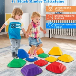 Balanciersteine für Kinder Stapelsteine rutschfest Flusssteine für Indoor & Outdoor Sensorisches Spielzeug ab 3 Jahren (Quadrat)