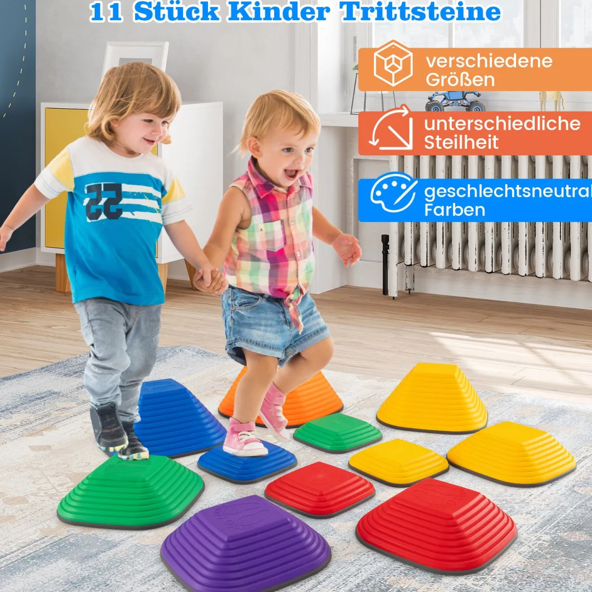 Balanciersteine für Kinder Stapelsteine rutschfest Flusssteine für Indoor & Outdoor Sensorisches Spielzeug ab 3 Jahren (Quadrat)