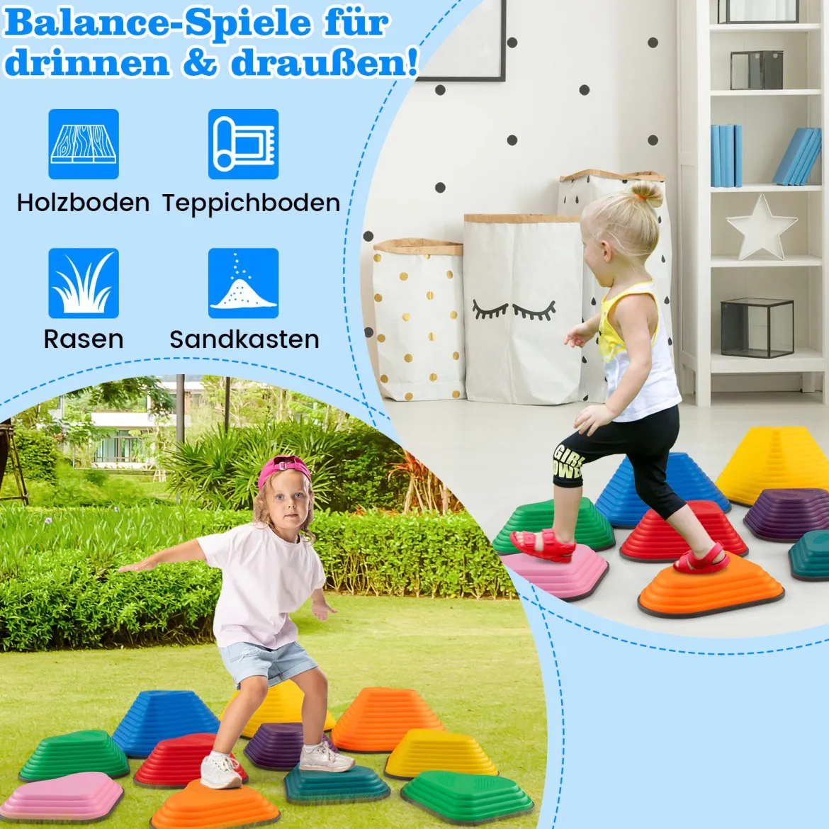 Balanciersteine für Kinder Stapelsteine rutschfest Flusssteine für Indoor & Outdoor Sensorisches Spielzeug ab 3 Jahren (Herz)