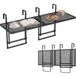 Balkonhängetisch 2er Set Höhenverstellbarer Hängetisch Klappbar 121 x 46,5–51 x 60–80 cm Schwarz
