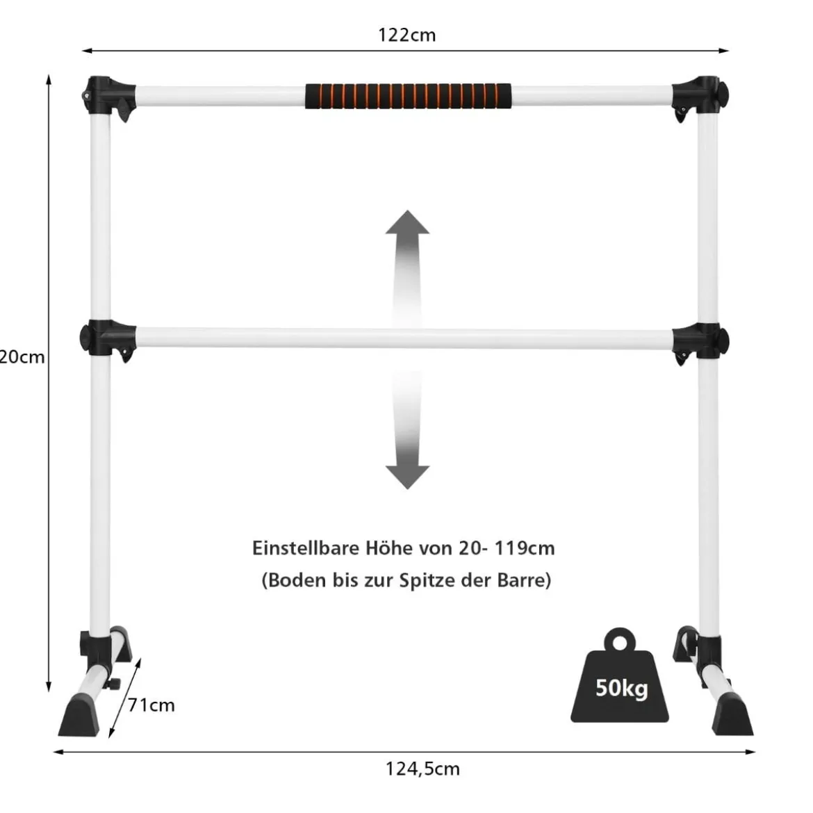 Ballet-Bar Ballettstange Ballett/Stretch Barre Höhenverstellbar Mobil 123 x 71 x 119CM