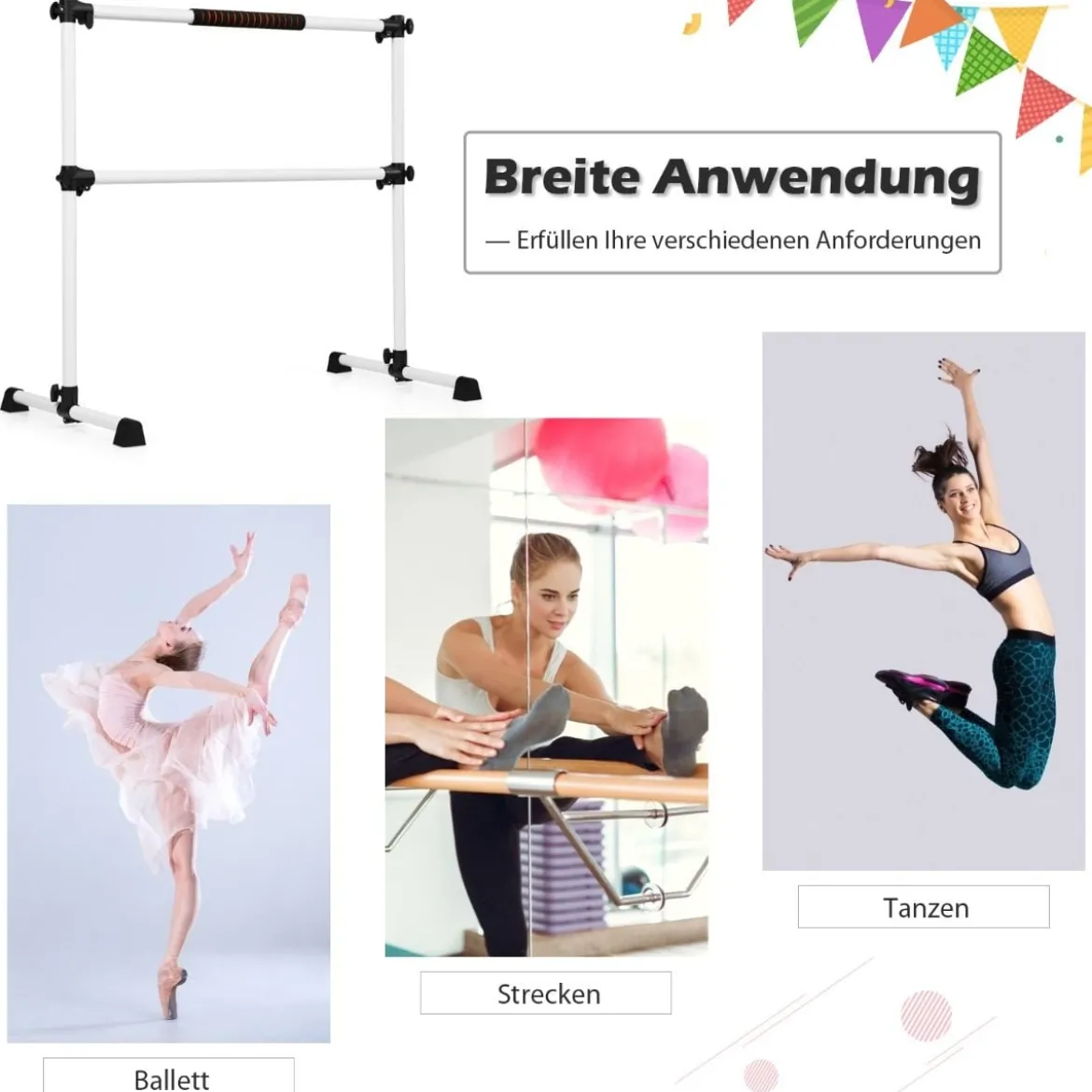 Ballet-Bar Ballettstange Ballett/Stretch Barre Höhenverstellbar Mobil 123 x 71 x 119CM