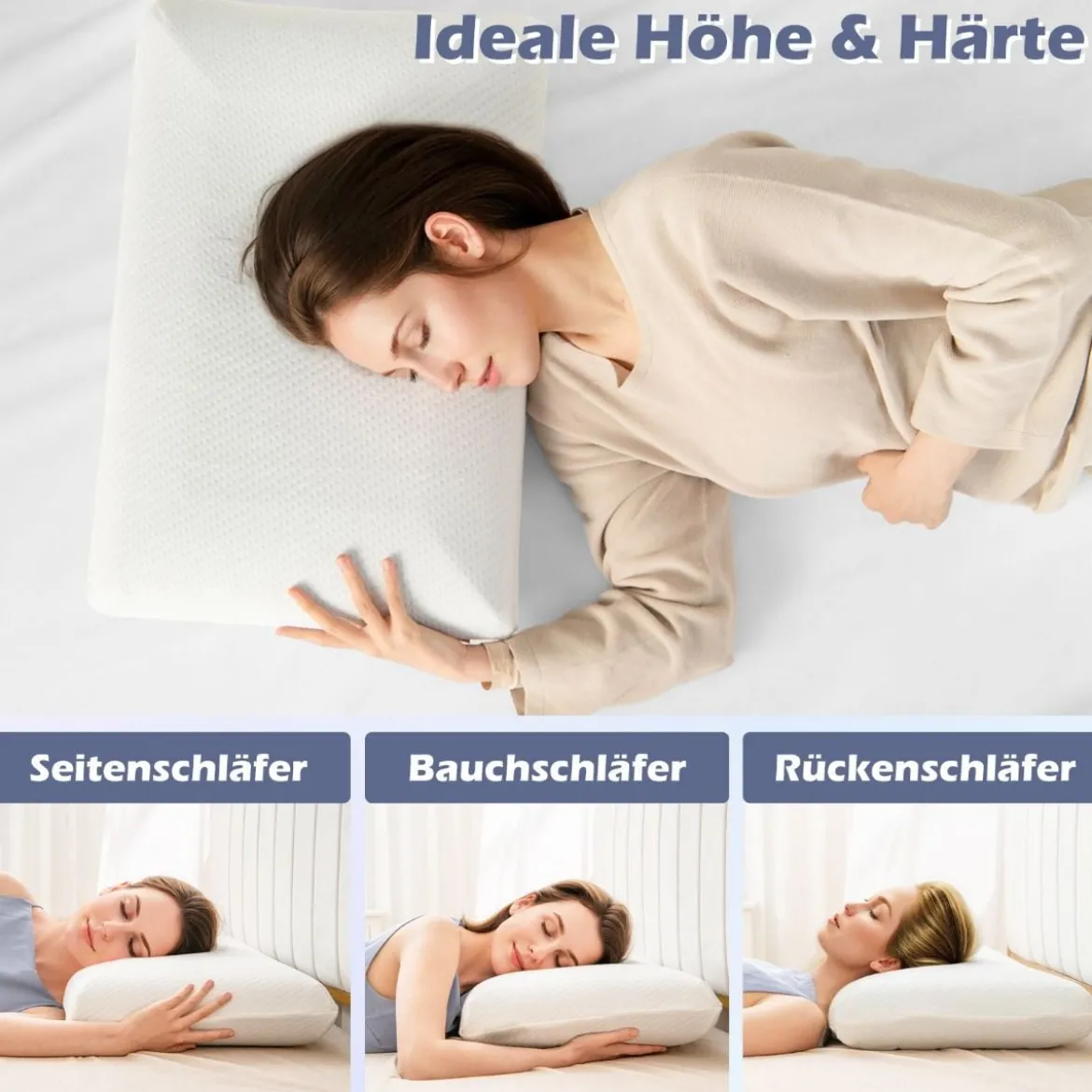 Bambus-Aktivkohle Kopfkissen 2er Set 40 x 60 cm Schlafkissen für schmerzlindernden Schlaf Weiß
