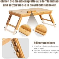 Bambus Klappbarer Laptoptisch Höhenverstellbarer & Neigbarer & Belüfteter Notebooktisch