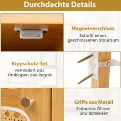 Bambus-Kleiderständer robuster Garderobenständer mit Schrank Kleiderstange Ablagefach Natur