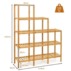 Bambus-Pflanzenständer 5-Stufiges Regal mit Verschiedenen Ebenen 114 x 32 x 141 cm Natürlich