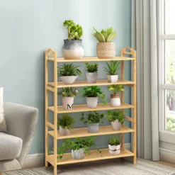 Bambus Schuhregal mit 5 Ebenen Schuhablage für 15 Paar Schuhe Schuhständer Schuh-Organizer