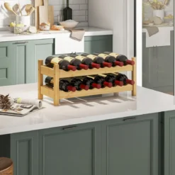Bambus Weinregal für 12 Flaschen Flaschenregal mit 2 Etagen Flaschenhalter für Keller Natur