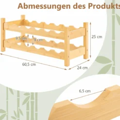 Bambus Weinregal für 12 Flaschen Flaschenregal mit 2 Etagen Flaschenhalter für Keller Natur