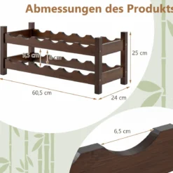 Bambus Weinregal für 12 Flaschen Flaschenregal mit 2 Etagen Flaschenhalter für Keller Braun