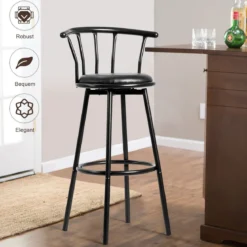 2 Barhocker 360° Drehbarer aus Stahlrohren & Dicken Schaumstoffkissen Schwarz
