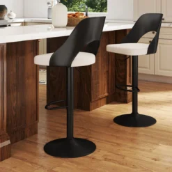 Barhocker 2er Set Barstühle 360° drehbar höhenverstellbarer Drehstuhl Küchenstühle mit Kunstledersitz & Rückenlehne Schwarz