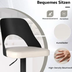 Barhocker 2er Set Barstühle 360° drehbar höhenverstellbarer Drehstuhl Küchenstühle mit Kunstledersitz & Rückenlehne Schwarz