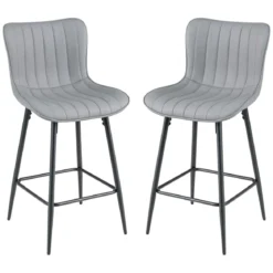 Barhocker 2er Set hoher Küchenhocker mit ergonomischer Rückenlehne gepolsterter Sitz Grau