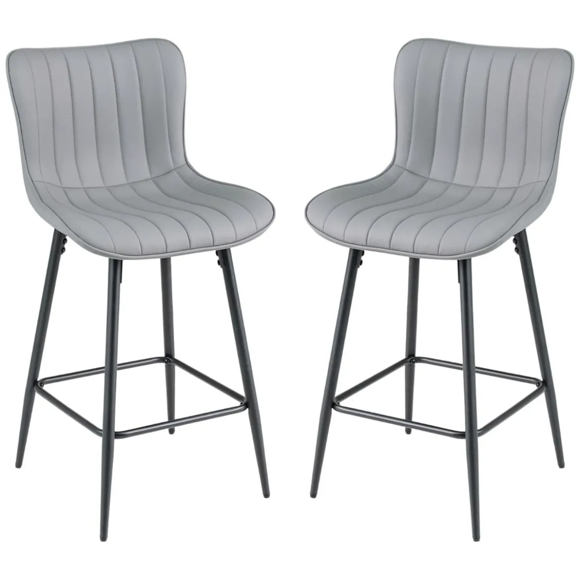 Barhocker 2er Set hoher Küchenhocker mit ergonomischer Rückenlehne gepolsterter Sitz Grau