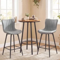 Barhocker 2er Set hoher Küchenhocker mit ergonomischer Rückenlehne gepolsterter Sitz Grau