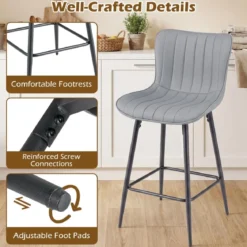 Barhocker 2er Set hoher Küchenhocker mit ergonomischer Rückenlehne gepolsterter Sitz Grau
