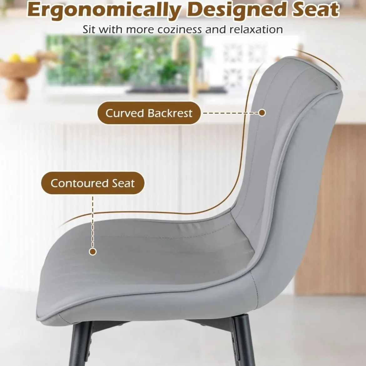 Barhocker 2er Set hoher Küchenhocker mit ergonomischer Rückenlehne gepolsterter Sitz Grau