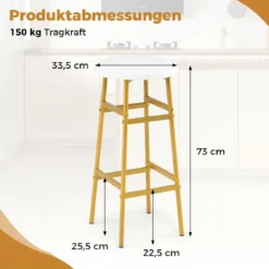 Barhocker 2er Set Runder Barstuhl aus Leinen mit Fußstütze Küchenstuhl mit Metallrahmen Weiß