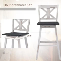 Barhocker 2er Set Vintage Barstühle mit um 360° drehbarem Sitz & rutschfesten Untersetzern 73,5 cm Weiß