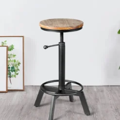 Barhocker höhenverstellbar Barstuhl aus Holz und Metall Tresenhocker mit Fußstütze Bistrohocker