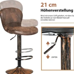 Barhocker im 2er-Set Armloser Frühstücksstuhl mit Fußstütze 44 x 47 x 87–108 cm