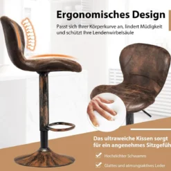 Barhocker im 2er-Set Armloser Frühstücksstuhl mit Fußstütze 44 x 47 x 87–108 cm
