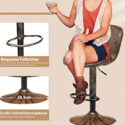 Barhocker im 2er-Set Armloser Frühstücksstuhl mit Fußstütze 44 x 47 x 87–108 cm