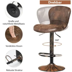Barhocker im 2er-Set Armloser Frühstücksstuhl mit Fußstütze 44 x 47 x 87–108 cm