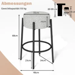 Barhocker Sitzhöhe 68cm Thekenhocker gepolstert Sitzhocker mit Fußstütze