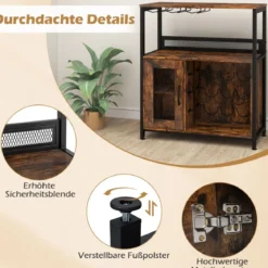 Barschrank freistehender Weinschrank mit herausnehmbarem Weinregal & Glashalter Weinbarschrank Rustikales Braun