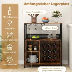 Barschrank freistehender Weinschrank mit herausnehmbarem Weinregal & Glashalter Weinbarschrank Rustikales Braun