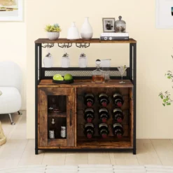 Barschrank freistehender Weinschrank mit herausnehmbarem Weinregal & Glashalter Weinbarschrank Rustikales Braun