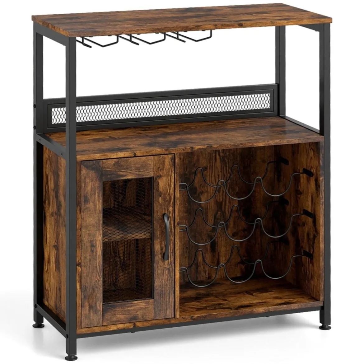 Barschrank freistehender Weinschrank mit herausnehmbarem Weinregal & Glashalter Weinbarschrank Rustikales Braun