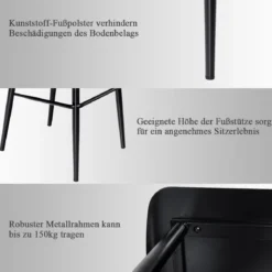 Barstuhl Moderner Metallstuhl mit Rückenlehne 47,5 x 41 x 105 cm Schwarz