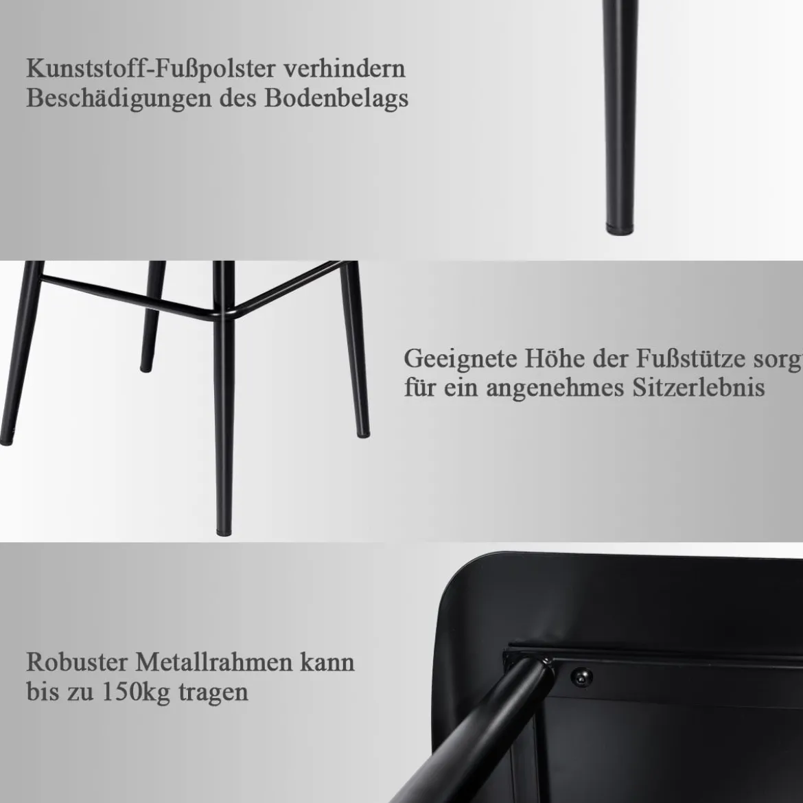 Barstuhl Moderner Metallstuhl mit Rückenlehne 47,5 x 41 x 105 cm Schwarz
