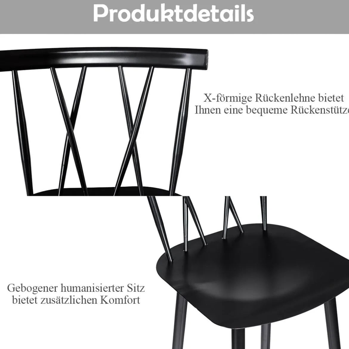 Barstuhl Moderner Metallstuhl mit Rückenlehne 47,5 x 41 x 105 cm Schwarz