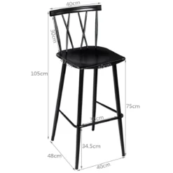 Barstuhl Moderner Metallstuhl mit Rückenlehne 47,5 x 41 x 105 cm Schwarz