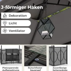 Bartisch mit 2 Barhocker Gartenbar Set mit Metallregalen & Glashalter Grillpavillon mit Doppeldach