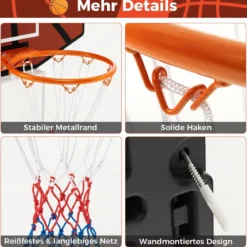 Basketballkorb Indoor Mini Basketball Korb für Wandmontage 66 x 44,5 cm Rückenwand Schwarz + Rot