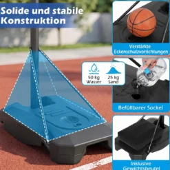 Basketballkorb mit PE-Rückwand Outdoor Basketballanlage 215-260 cm 8-fach Höhenverstellbar