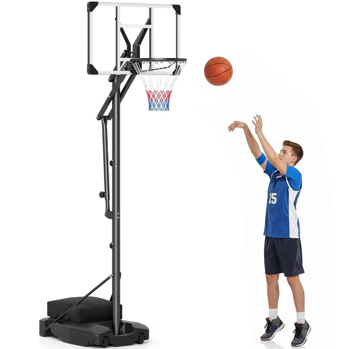 Basketballkorb mit PE-Rückwand Outdoor Basketballanlage 215-260 cm 8-fach Höhenverstellbar